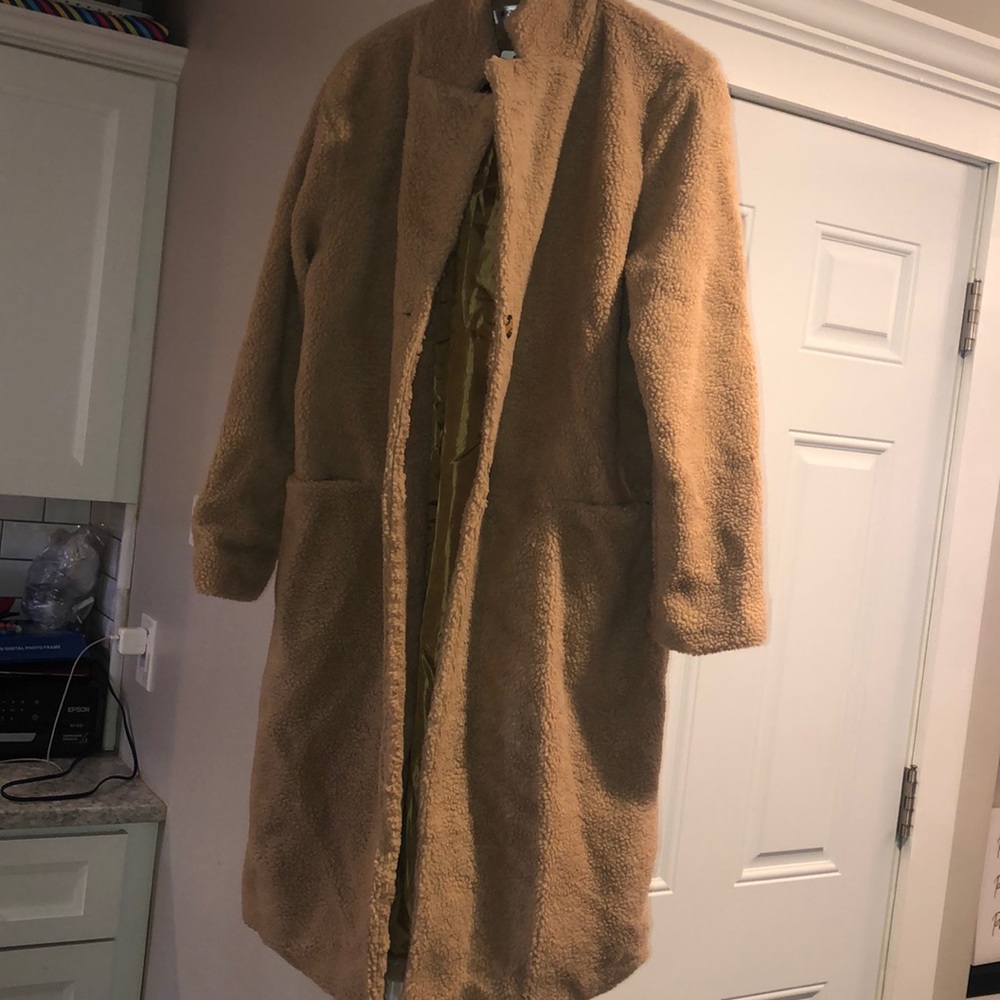Oversized teddy long jacket